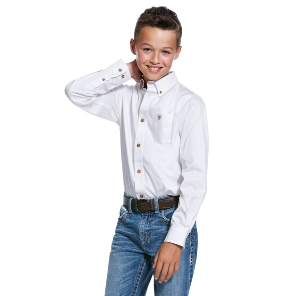 Boys Solid Twill Shirt White
