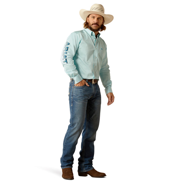 Camisa Ariat Team Logo Twill Azul Aqua Corte Fitted