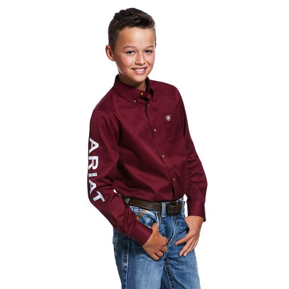 Camisa Ariat Infantil Team Logo Twill Burgundy